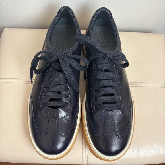 ISAIA Napoli Goat Leather Sneakers in Navy Blue Size 9 NWOT main image 11